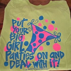 ✨Gildan Bright Green Tee with Pink and Blue Graphic